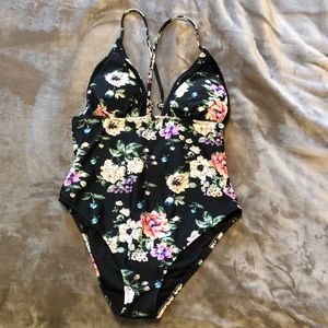 Cupshe Black Floral One Piece Swim Suit